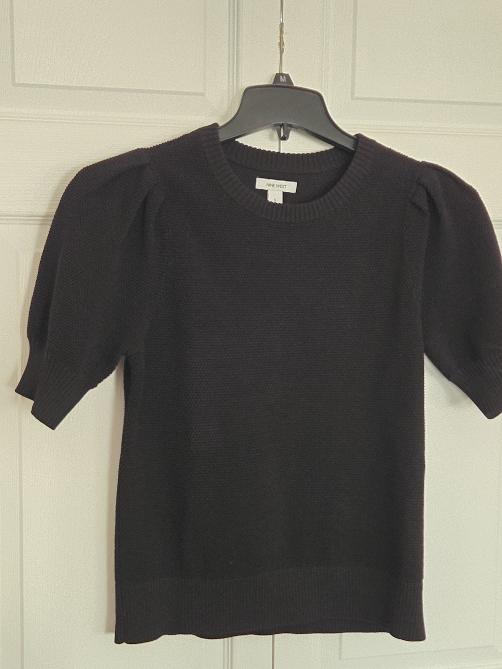 Nine West Black Puff Sleeve Short-Sleeve Sweater